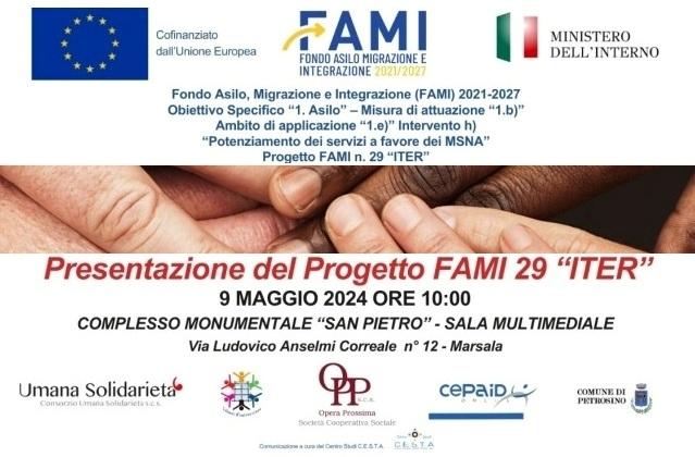 Progetto FAMI 29 "ITER": accoglienza per Minori Stranieri Non Accompagnati. Si presenta a Marsala, giovedì 9 maggio, alle 10, al Complesso Monumentale "San Pietro"